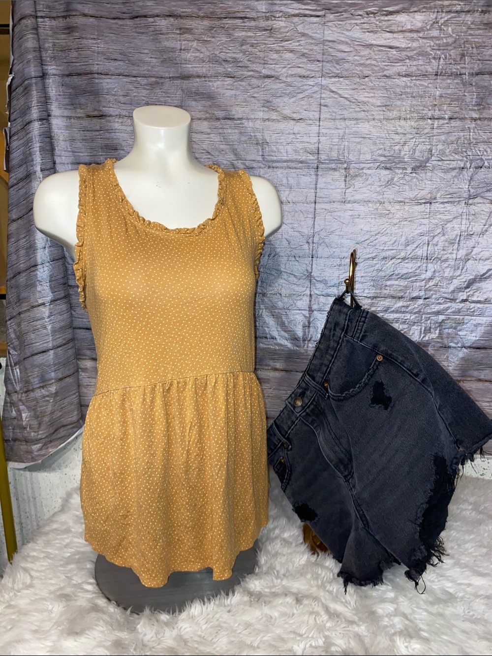 Maurices Mustard Polka Dot Ruffle Tank